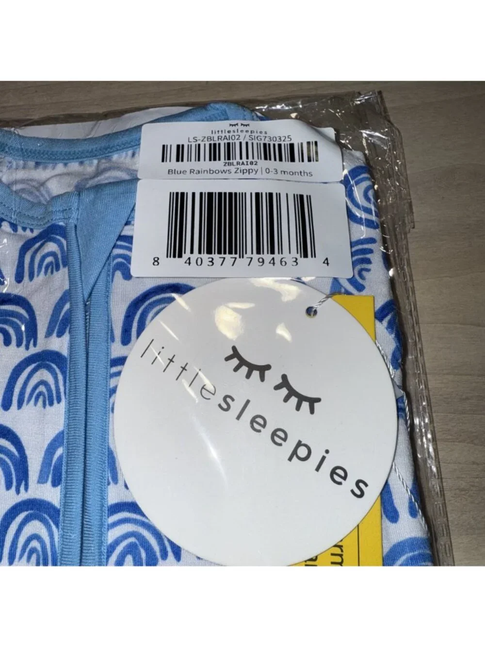 NWT Little Sleepies Blue Rainbows Zippy One Piece Baby Size 0-3 Months